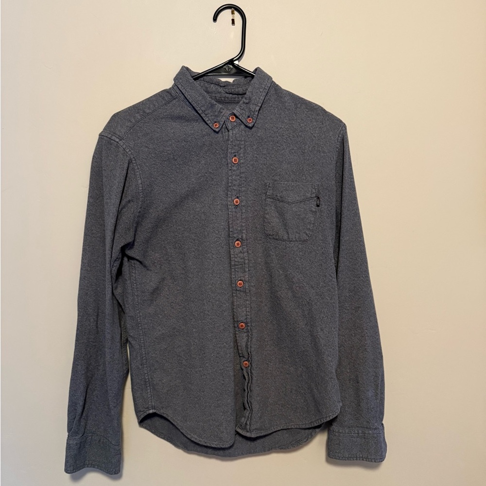 Obey Men's Charcoal Button-Up Shirt with Contrast Buttons